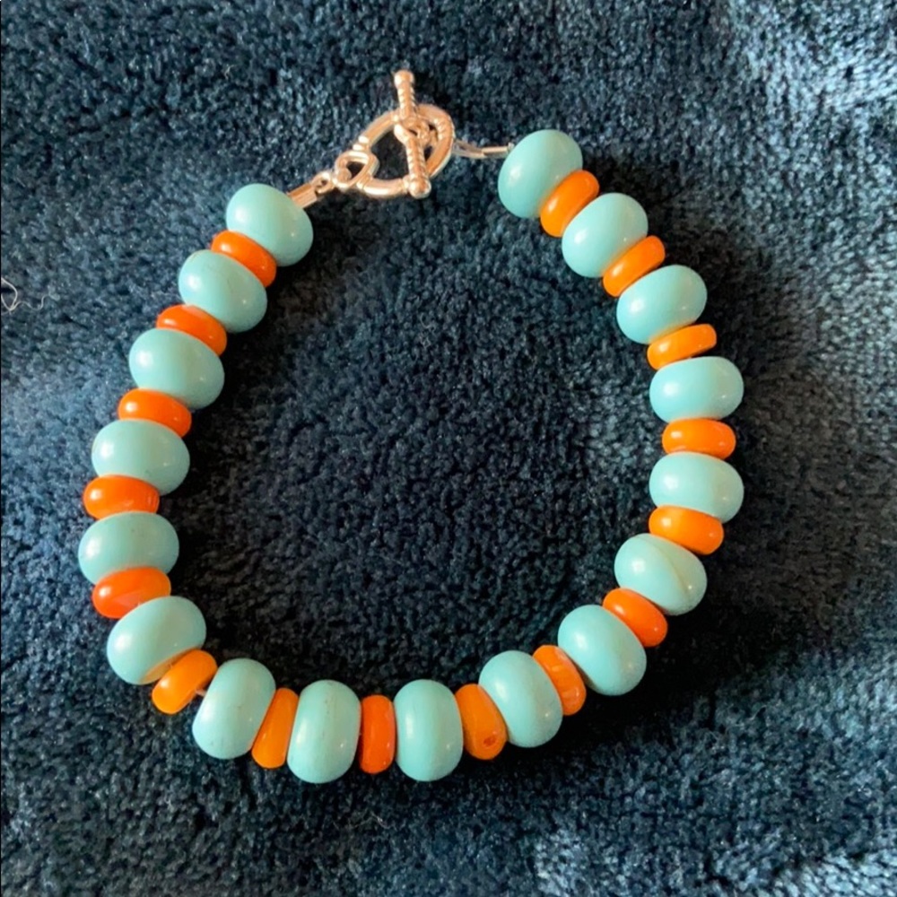 Turquoise and Orange coral bracelet